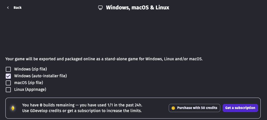 Online build purchase with credits